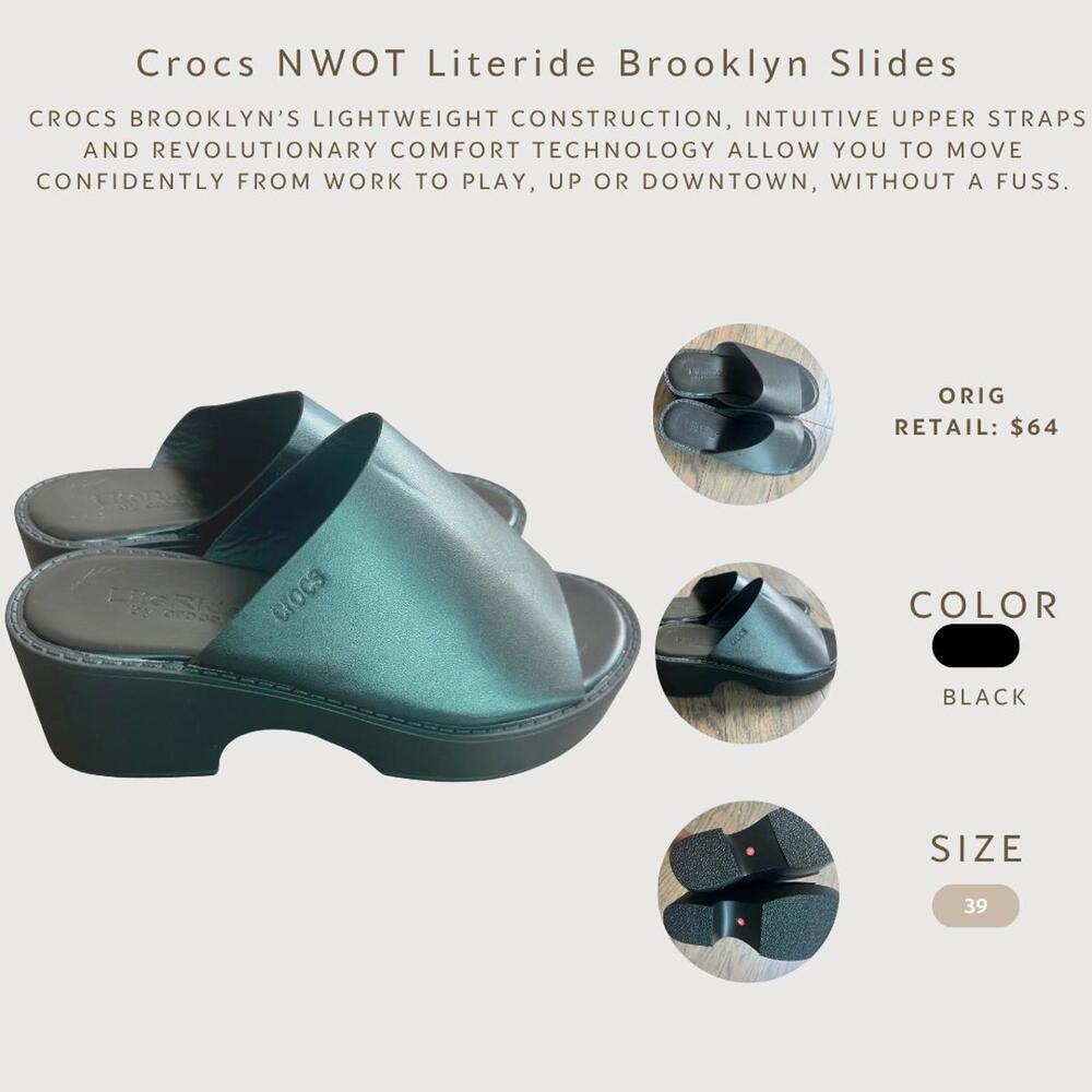 CROCS Metallic Black Literide Brooklyn Slide Mules
